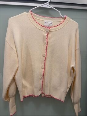 Willow & Wind Cream Cardigan with Pink Contrast Trim
